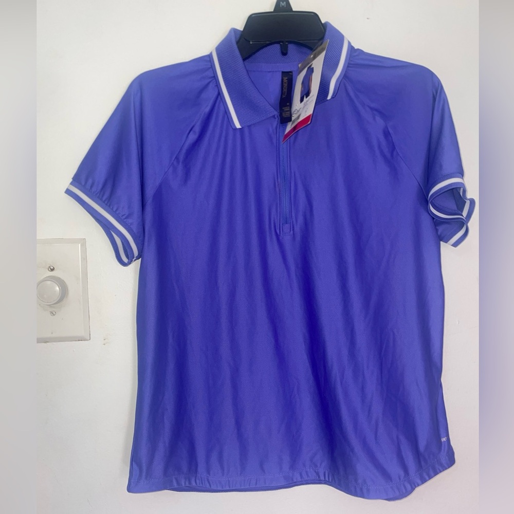 Mondetta Women’s Purple Short Sleeve Collared 1/4 Zip Stretch Soft Polo Shirt M